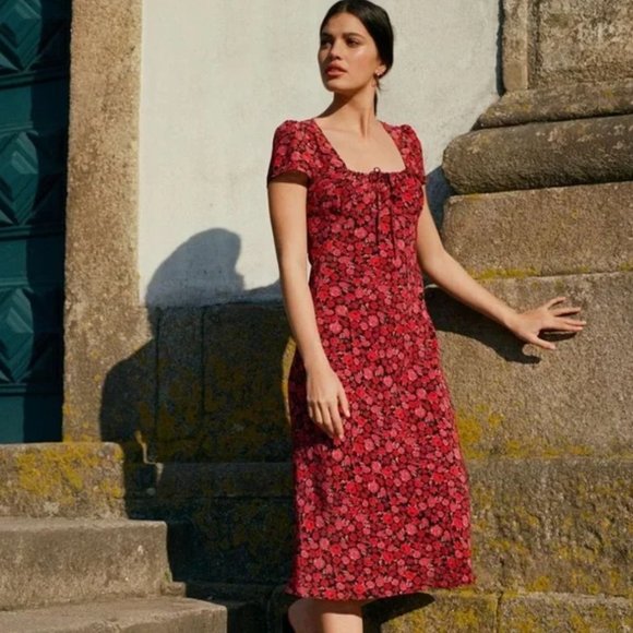 Rouje | Dresses | Rouje Ines Dress In Rosier Rouge Red Roses Size